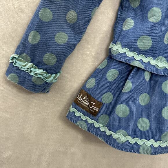 Matilda Jane Polka Dot Corduroy Pea Coat Blue Sherpa Lined Ruffles Girls Size 6 - Picture 4 of 16